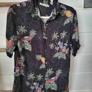 Batik Bay Mens boat tiki cocktail hawaiian palm trees black button up shirt